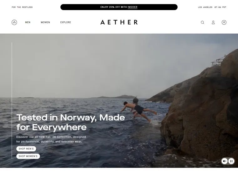 Aether Apparel website